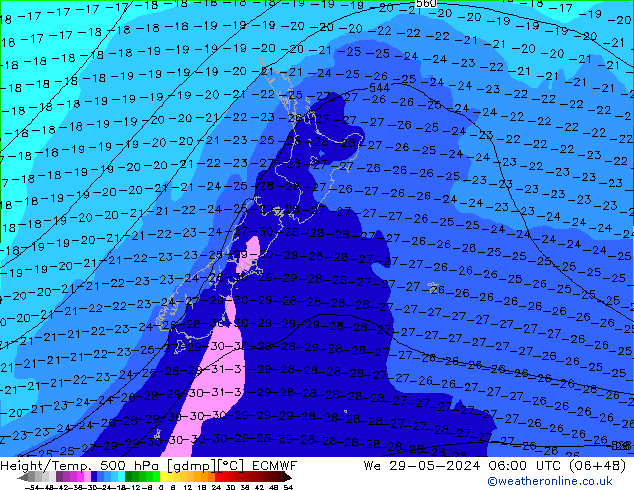 Z500/Regen(+SLP)/Z850 ECMWF wo 29.05.2024 06 UTC