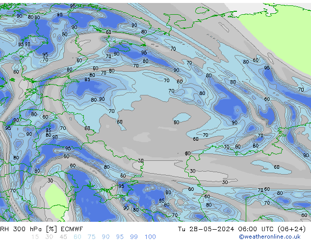 RH 300 hPa ECMWF Tu 28.05.2024 06 UTC