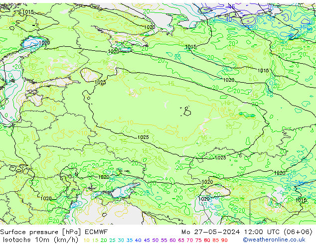 Isotachen (km/h) ECMWF ma 27.05.2024 12 UTC