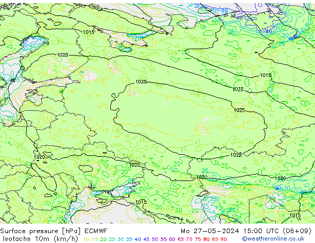 Eşrüzgar Hızları (km/sa) ECMWF Pzt 27.05.2024 15 UTC