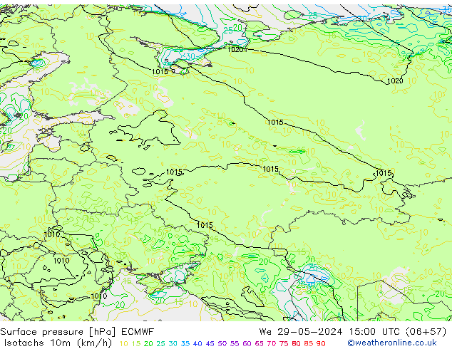 Isotachs (kph) ECMWF St 29.05.2024 15 UTC