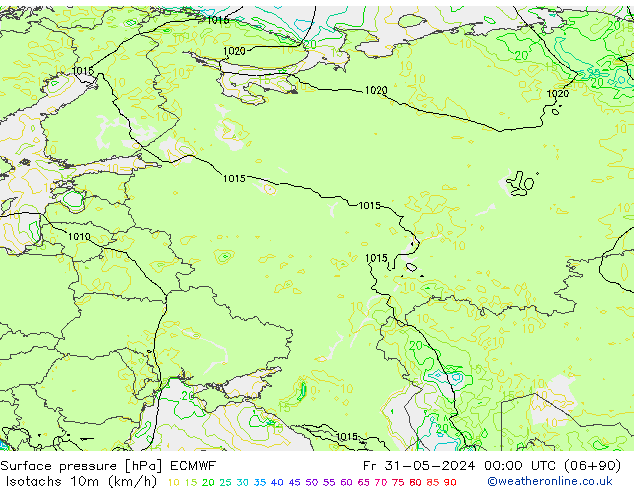 Isotachs (kph) ECMWF ven 31.05.2024 00 UTC