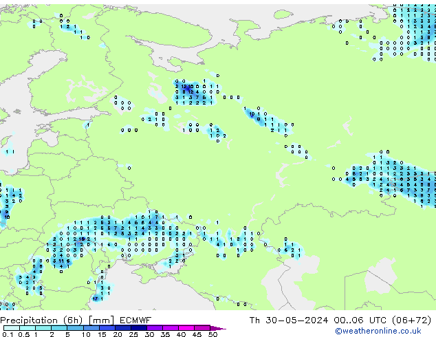 Precipitación (6h) ECMWF jue 30.05.2024 06 UTC