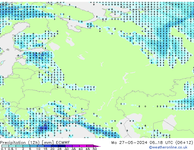 Totale neerslag (12h) ECMWF ma 27.05.2024 18 UTC