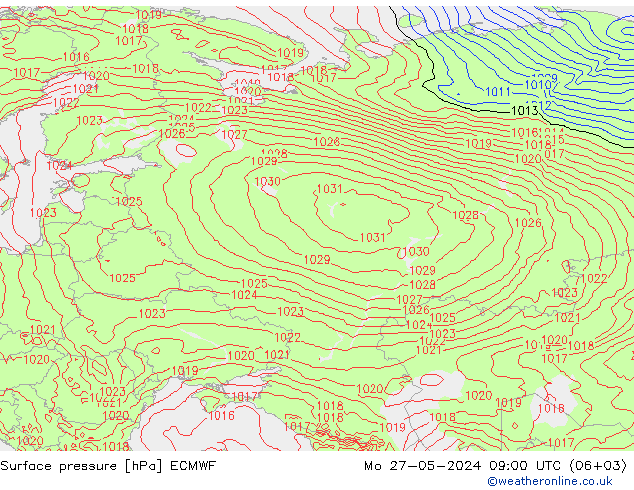 Presión superficial ECMWF lun 27.05.2024 09 UTC