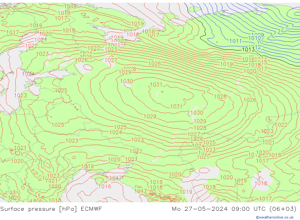 Surface pressure ECMWF Mo 27.05.2024 09 UTC