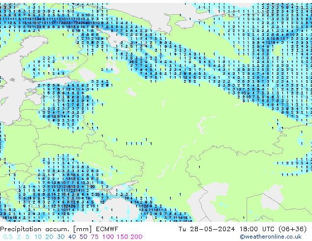 Precipitation accum. ECMWF mar 28.05.2024 18 UTC