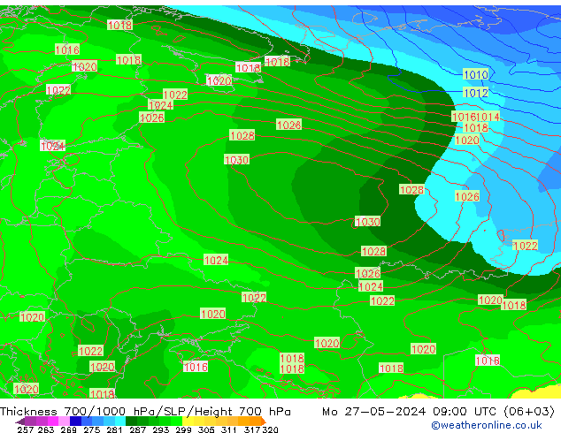 700-1000 hPa Kalınlığı ECMWF Pzt 27.05.2024 09 UTC