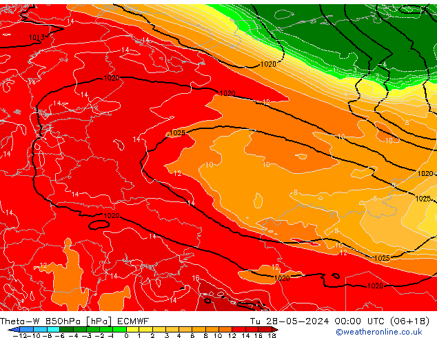 Theta-W 850hPa ECMWF mar 28.05.2024 00 UTC