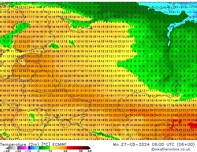 Temperaturkarte (2m) ECMWF Mo 27.05.2024 06 UTC