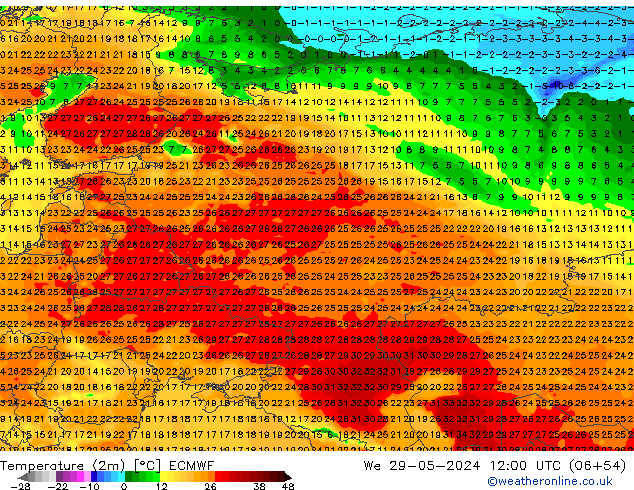 mapa temperatury (2m) ECMWF śro. 29.05.2024 12 UTC