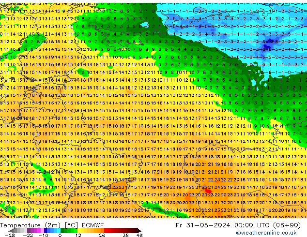 Temperaturkarte (2m) ECMWF Fr 31.05.2024 00 UTC