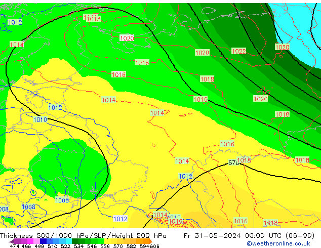 Schichtdicke 500-1000 hPa ECMWF Fr 31.05.2024 00 UTC