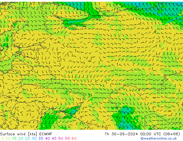 ветер 10 m ECMWF чт 30.05.2024 00 UTC