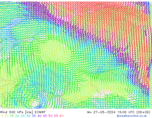 Rüzgar 500 hPa ECMWF Pzt 27.05.2024 15 UTC