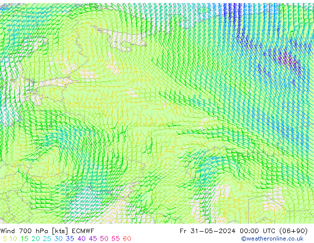 Wind 700 hPa ECMWF Fr 31.05.2024 00 UTC