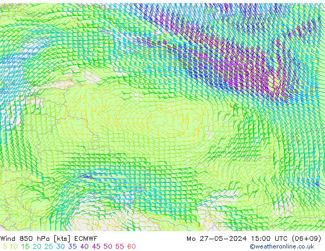 Rüzgar 850 hPa ECMWF Pzt 27.05.2024 15 UTC