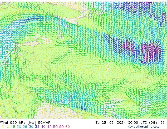 Wind 950 hPa ECMWF Út 28.05.2024 00 UTC