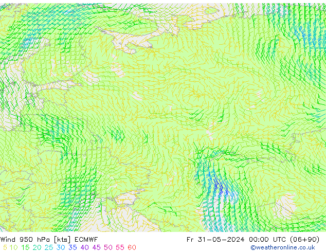 Wind 950 hPa ECMWF Pá 31.05.2024 00 UTC
