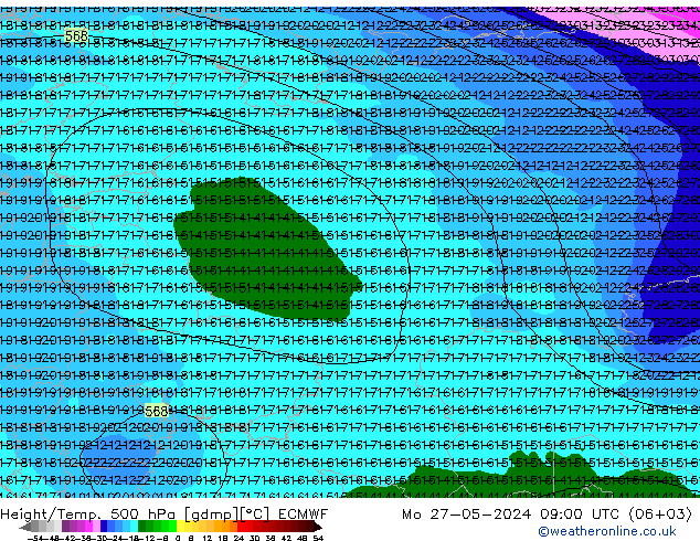 Height/Temp. 500 hPa ECMWF Seg 27.05.2024 09 UTC