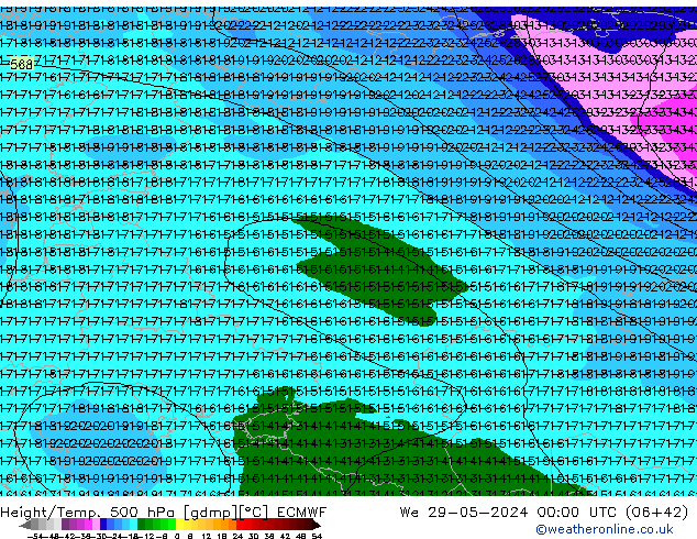 Z500/Rain (+SLP)/Z850 ECMWF  29.05.2024 00 UTC