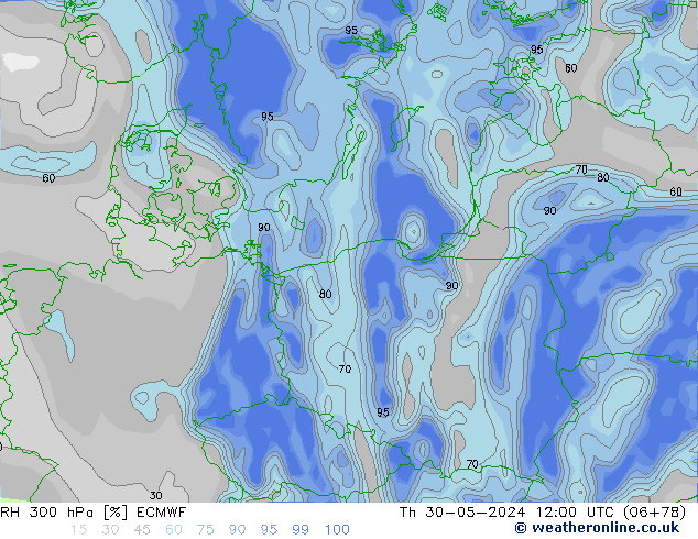 RH 300 hPa ECMWF Th 30.05.2024 12 UTC