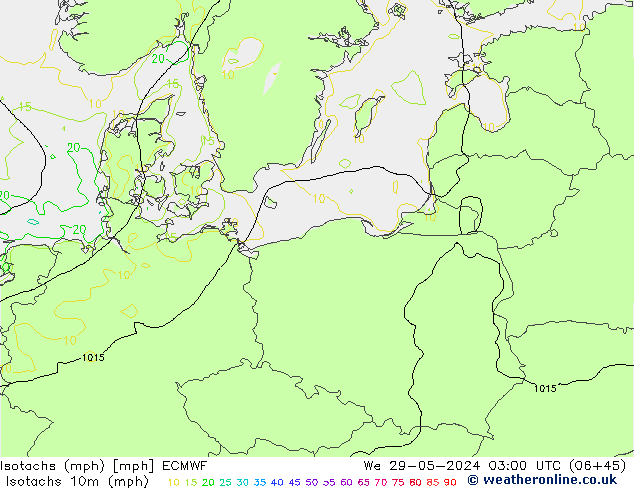 Izotacha (mph) ECMWF śro. 29.05.2024 03 UTC