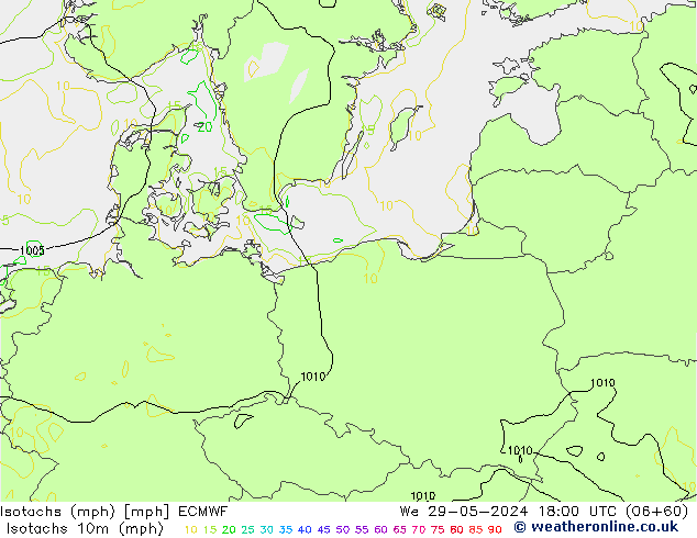 Isotachen (mph) ECMWF wo 29.05.2024 18 UTC