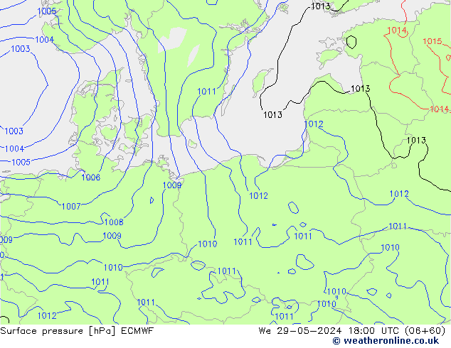 Surface pressure ECMWF We 29.05.2024 18 UTC