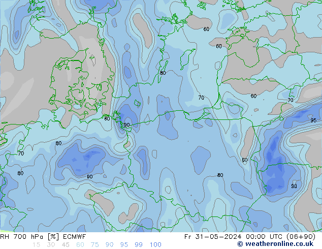 RH 700 hPa ECMWF  31.05.2024 00 UTC