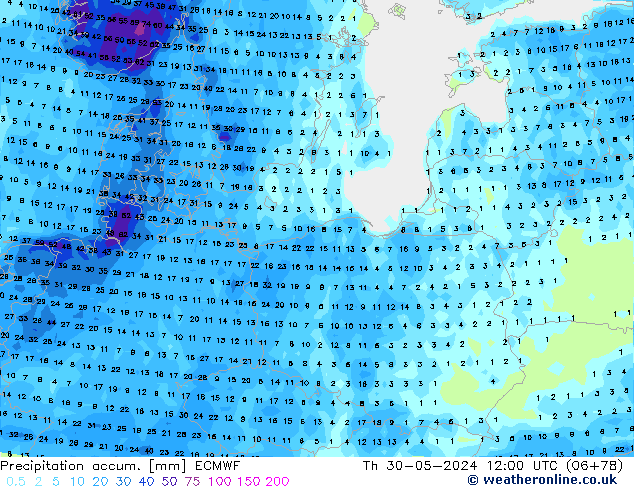 Precipitación acum. ECMWF jue 30.05.2024 12 UTC