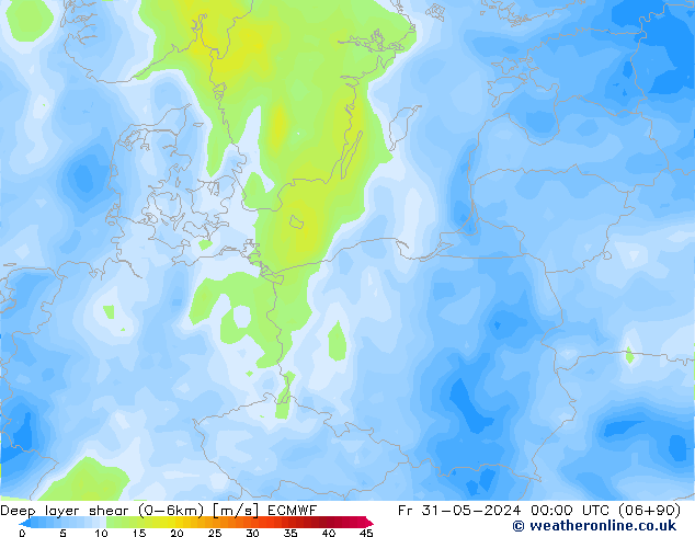 Deep layer shear (0-6km) ECMWF  31.05.2024 00 UTC