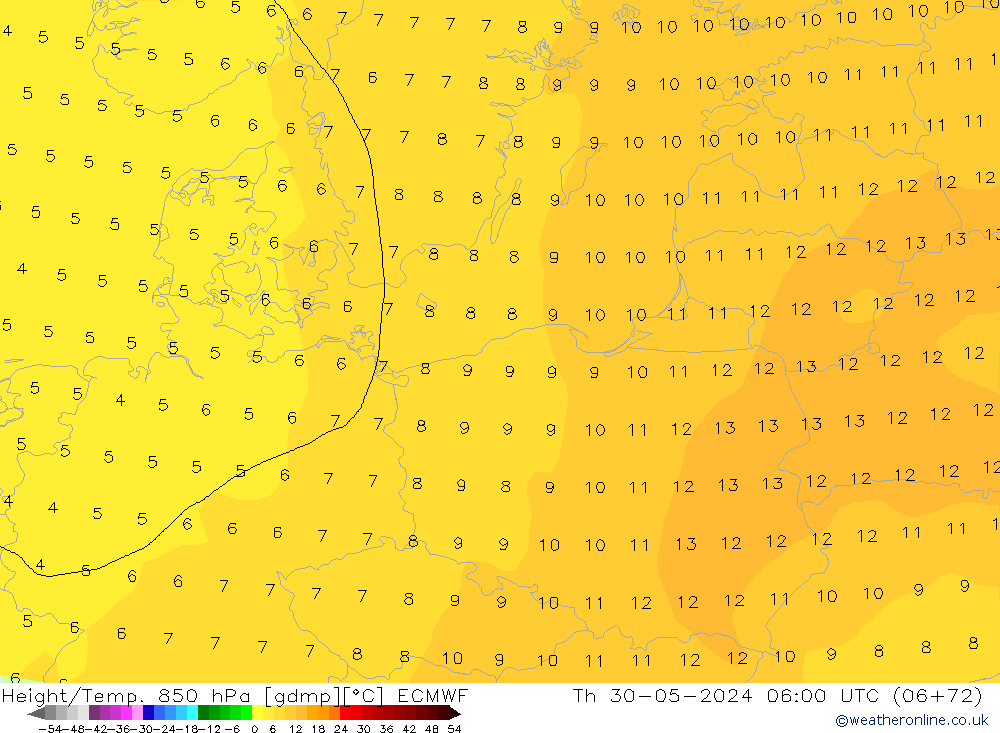 Z500/Rain (+SLP)/Z850 ECMWF jeu 30.05.2024 06 UTC