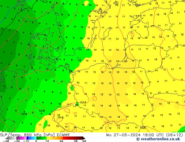 SLP/Temp. 850 hPa ECMWF ma 27.05.2024 18 UTC