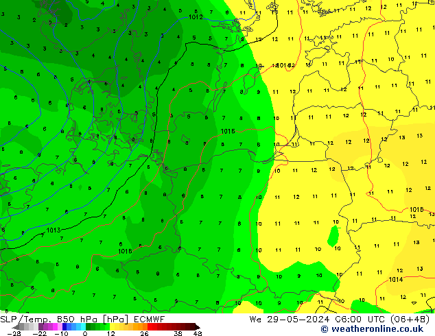 SLP/Temp. 850 hPa ECMWF We 29.05.2024 06 UTC