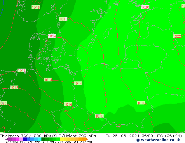 Dikte700-1000 hPa ECMWF di 28.05.2024 06 UTC