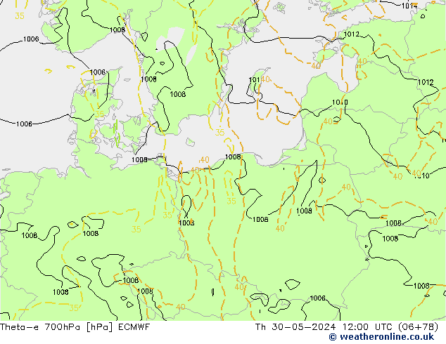 Theta-e 700hPa ECMWF Th 30.05.2024 12 UTC