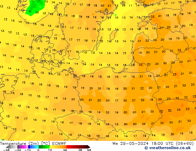 Temperatura (2m) ECMWF Qua 29.05.2024 18 UTC