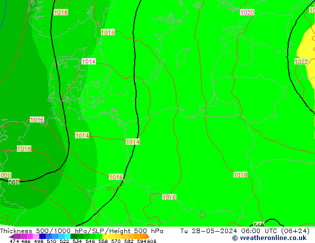 Thck 500-1000hPa ECMWF Út 28.05.2024 06 UTC