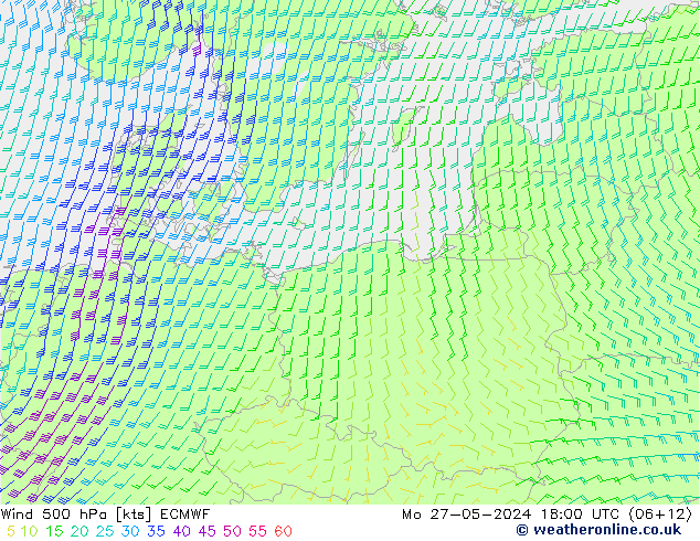 Vent 500 hPa ECMWF lun 27.05.2024 18 UTC