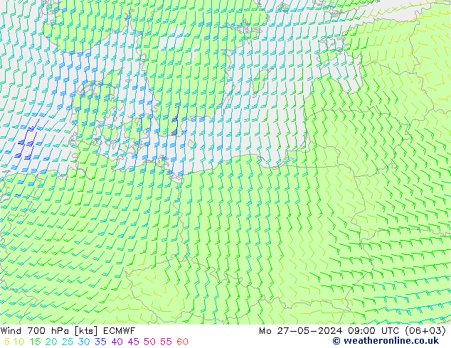 Wind 700 hPa ECMWF ma 27.05.2024 09 UTC