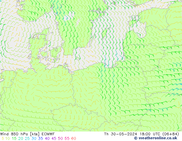 Wind 850 hPa ECMWF Th 30.05.2024 18 UTC