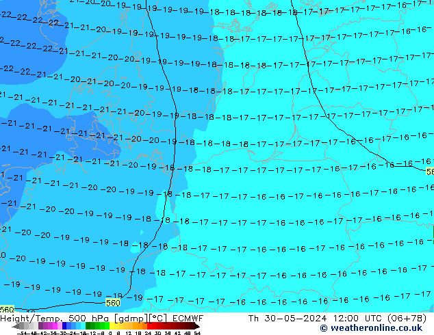 Z500/Rain (+SLP)/Z850 ECMWF Th 30.05.2024 12 UTC