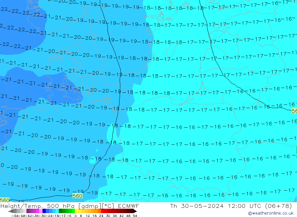 Géop./Temp. 500 hPa ECMWF jeu 30.05.2024 12 UTC