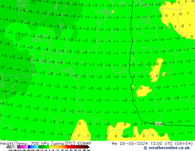 Géop./Temp. 700 hPa ECMWF mer 29.05.2024 12 UTC