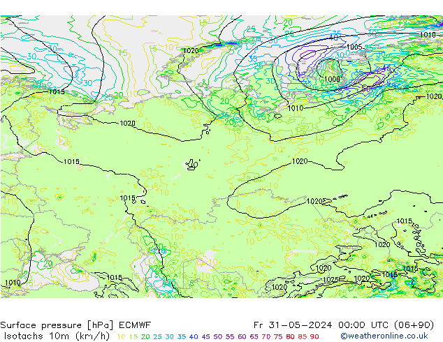 Isotachs (kph) ECMWF пт 31.05.2024 00 UTC