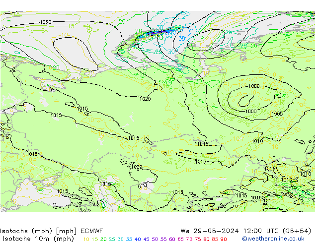 Isotachs (mph) ECMWF We 29.05.2024 12 UTC