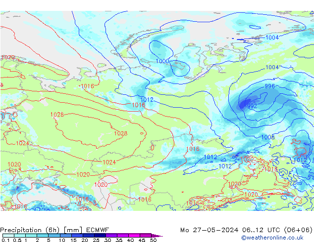 Z500/Rain (+SLP)/Z850 ECMWF Mo 27.05.2024 12 UTC