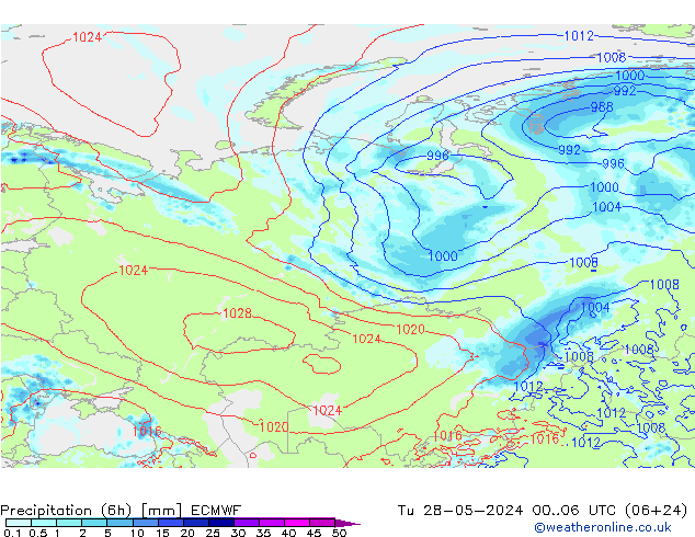 Z500/Rain (+SLP)/Z850 ECMWF Tu 28.05.2024 06 UTC