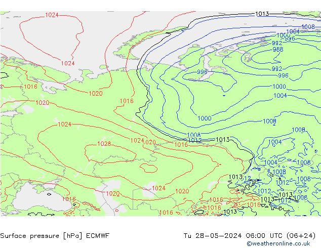 Atmosférický tlak ECMWF Út 28.05.2024 06 UTC